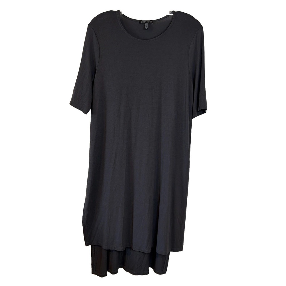 NEW Eileen Fisher Women's Dark Gray High Low Hem Side Splits Casual Dress Sz S/P